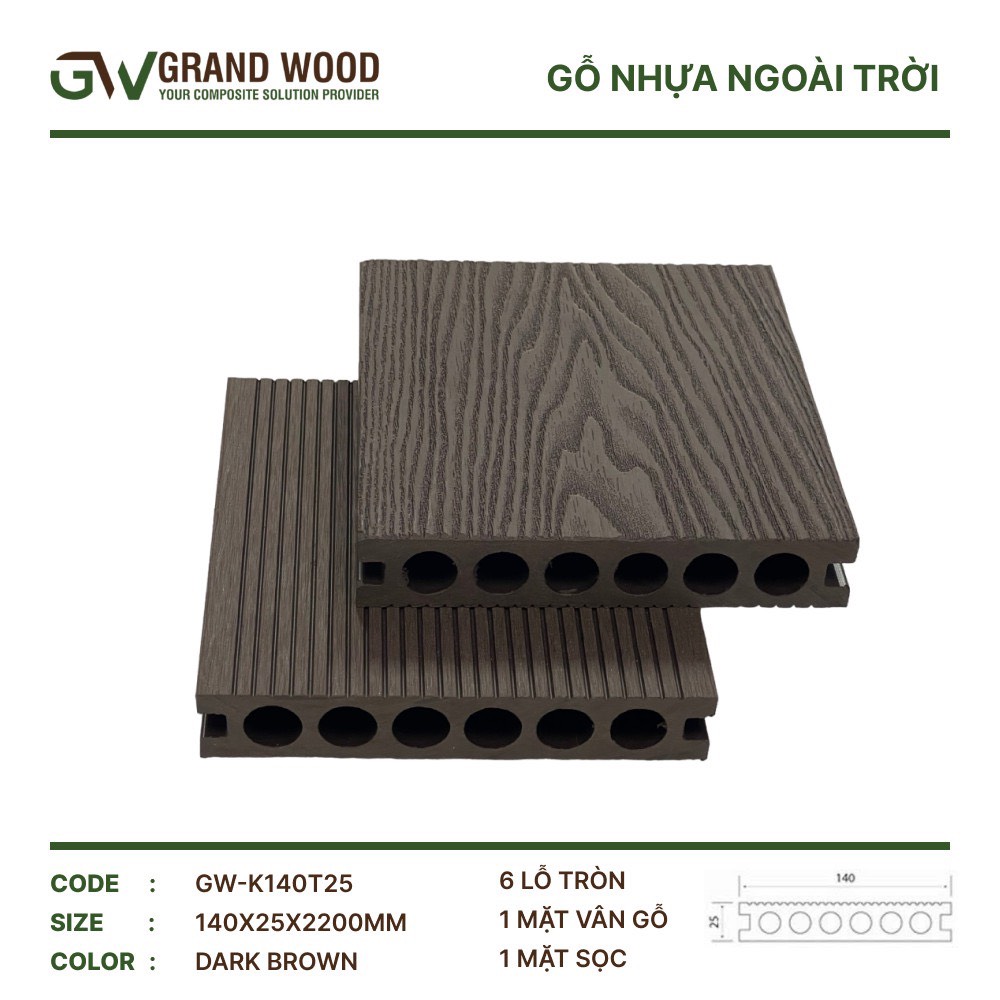 Sàn gỗ nhựa Grand Wood rỗng lỗ tròn