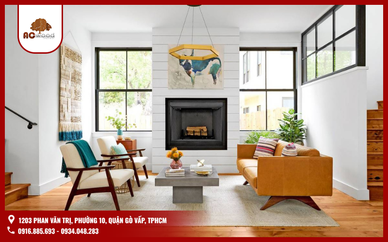 Đồng bộ tông màu giữa sàn gỗ và nội thất